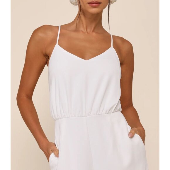 Lulus Flawless Pose White V-Neck Sleeveless Wide-Leg Jumpsuit Sz Small Womens Wh - Picture 6 of 11